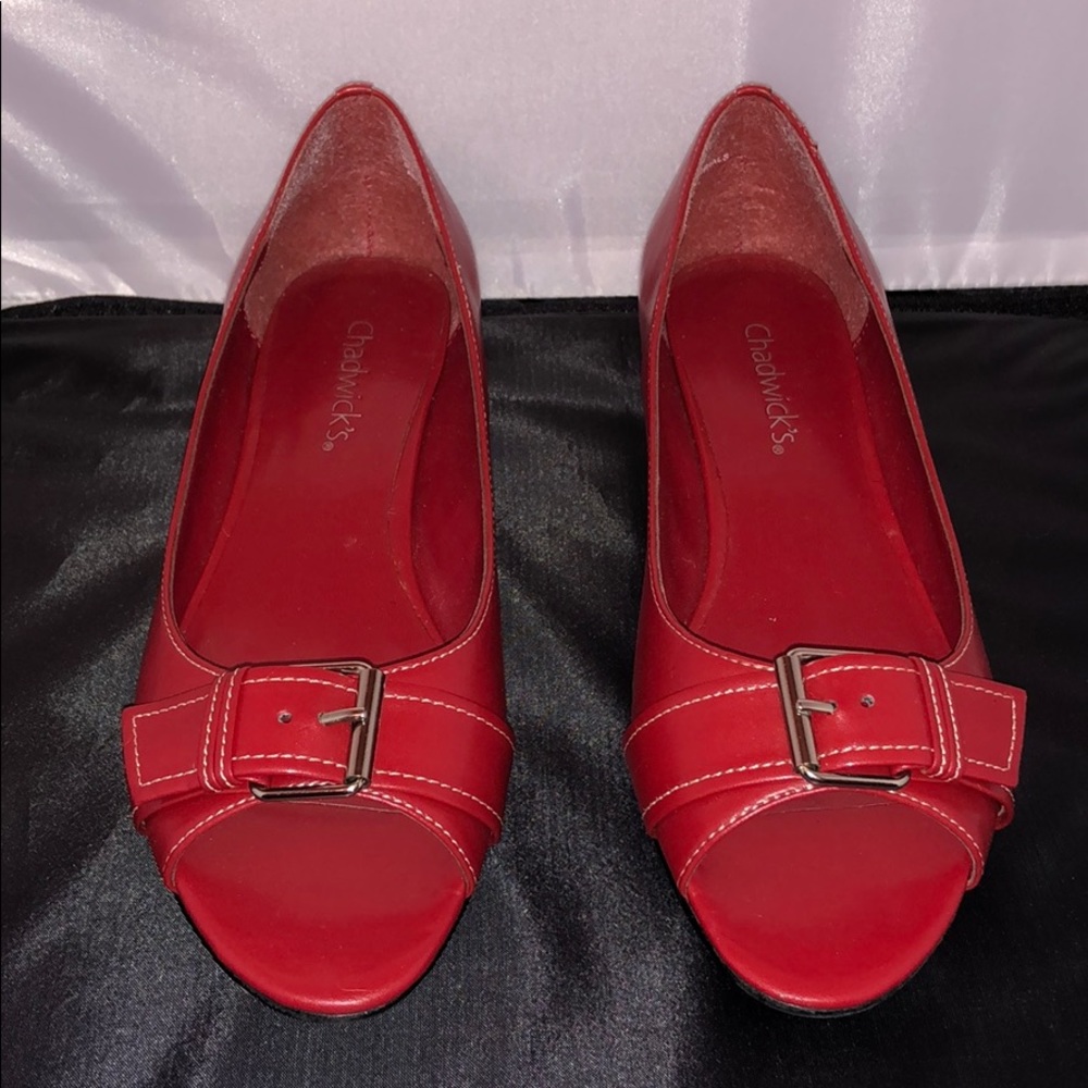 Red Short Buckle Heels Size 6M